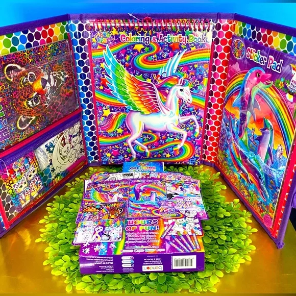 LISA FRANK TRIFOLD PORTFOLIO OVER 750 STICKERS 3 PUZZLES ACTIVITY SET MO… - Picture 1 of 16